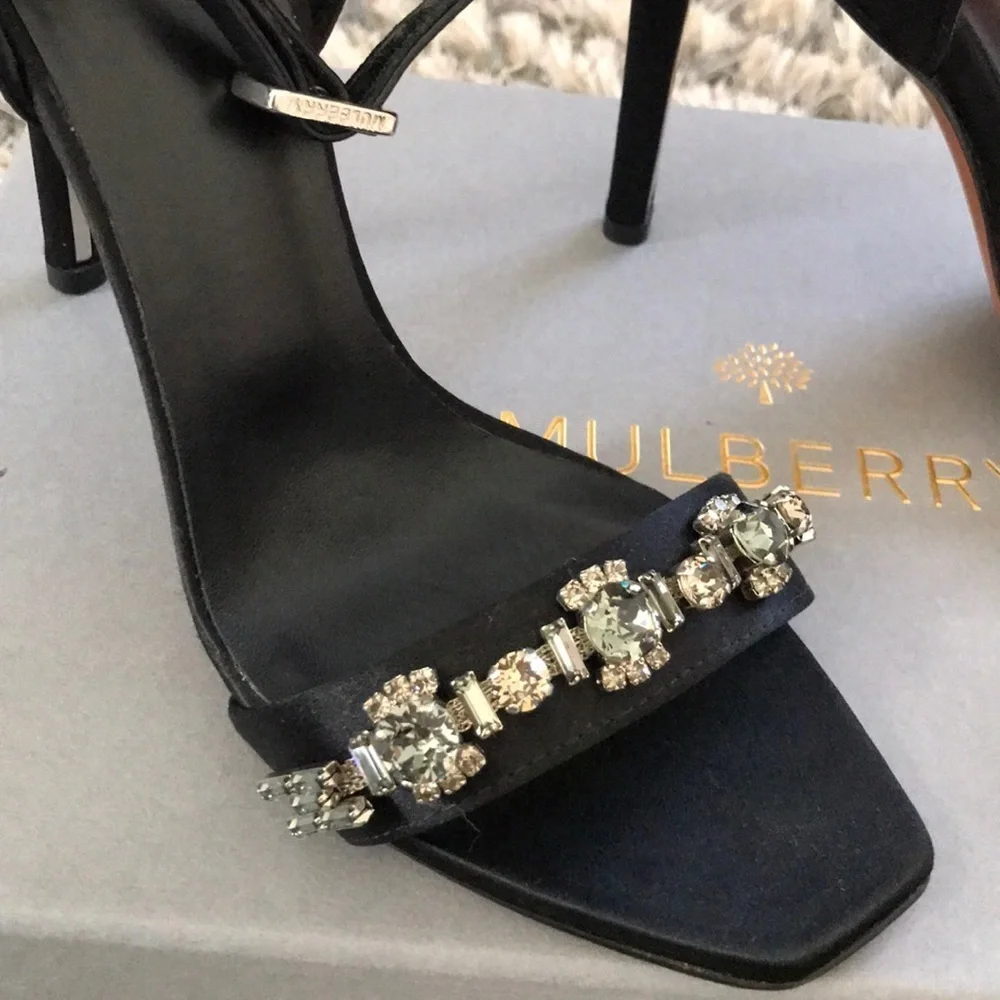 Mulberry Heeled Evening Sandal, Embellished Satin